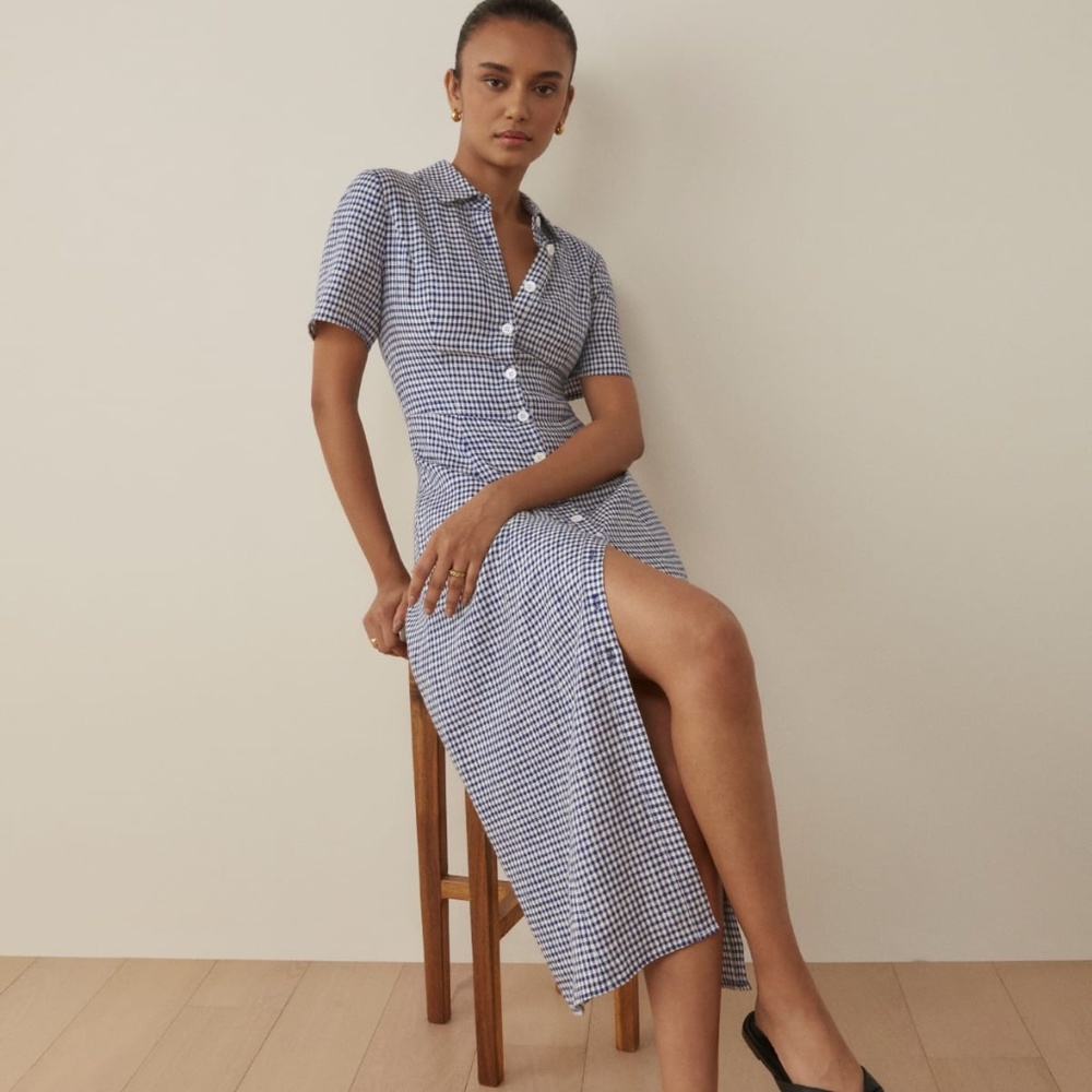 Marianne Linen Dress - Challah Check Size 4